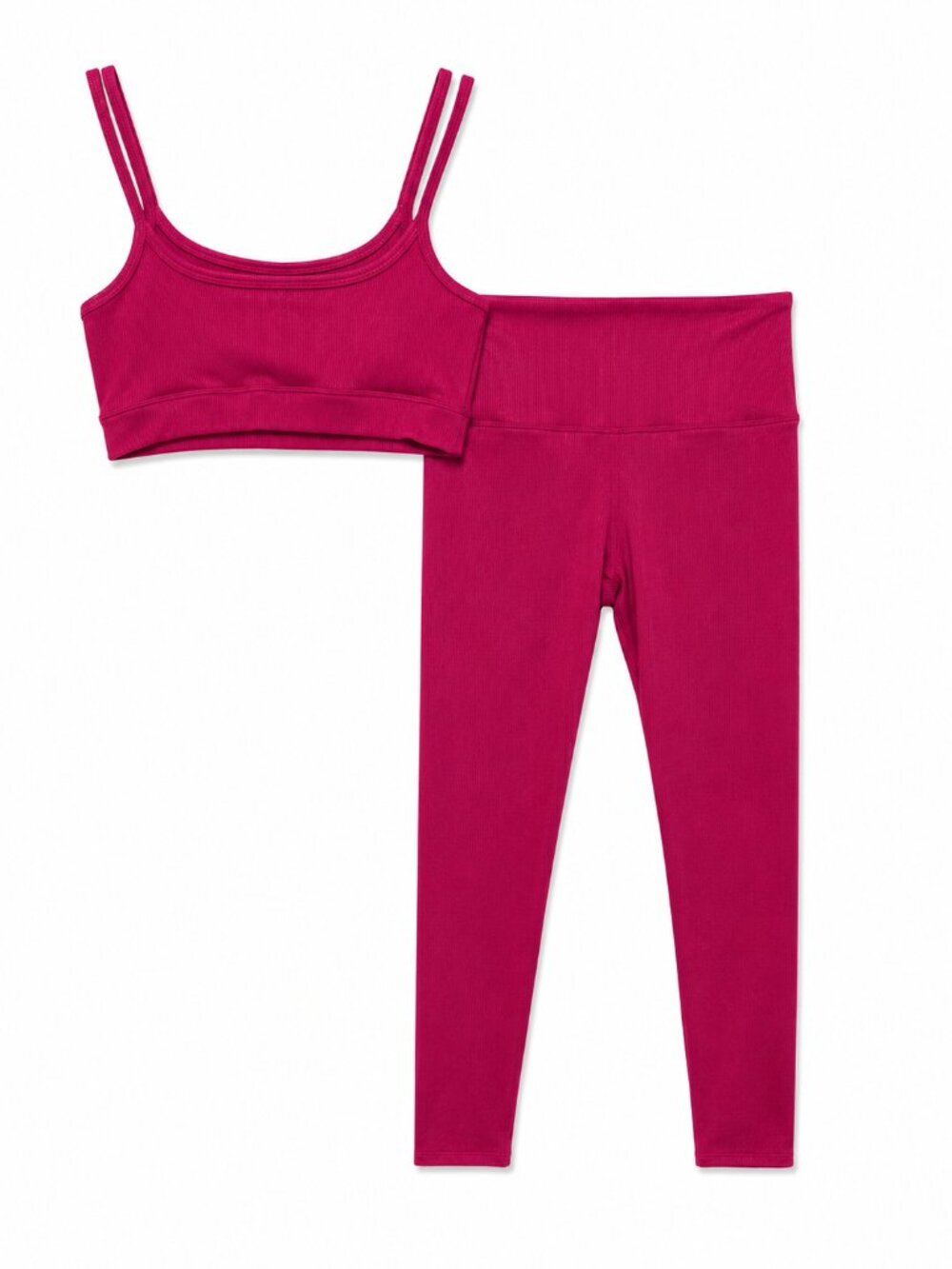 Carbon38 Ribbed Hot Pink Workout Set Sports Bra M & High Rise Leggings L Activew